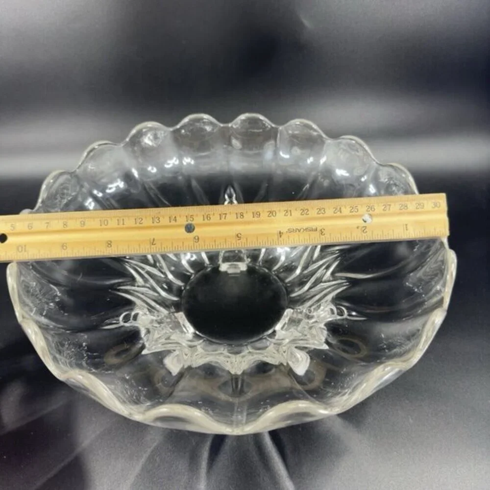 Antique Clear 3 Footed Bowl Dish Janice Glass Green‎ UV Manganese 365nm Glowing